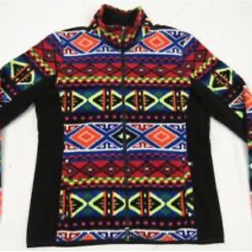RALPH LAUREN Fleece Jacket Black Multi Aztec Southwest Full Zip EUC Womens Sz. M - Picture 6 of 9